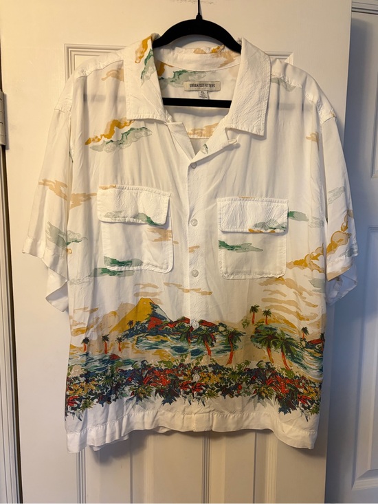 Urban Outfitters Other - Urban Outfitters White Shirt with Green and Tan Brushstroke Print